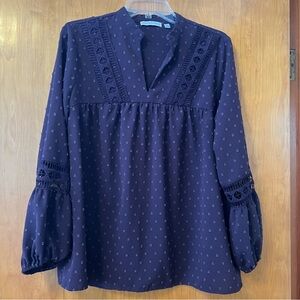 Notations Deep Purple/Plum Blouse with Lace Accents
